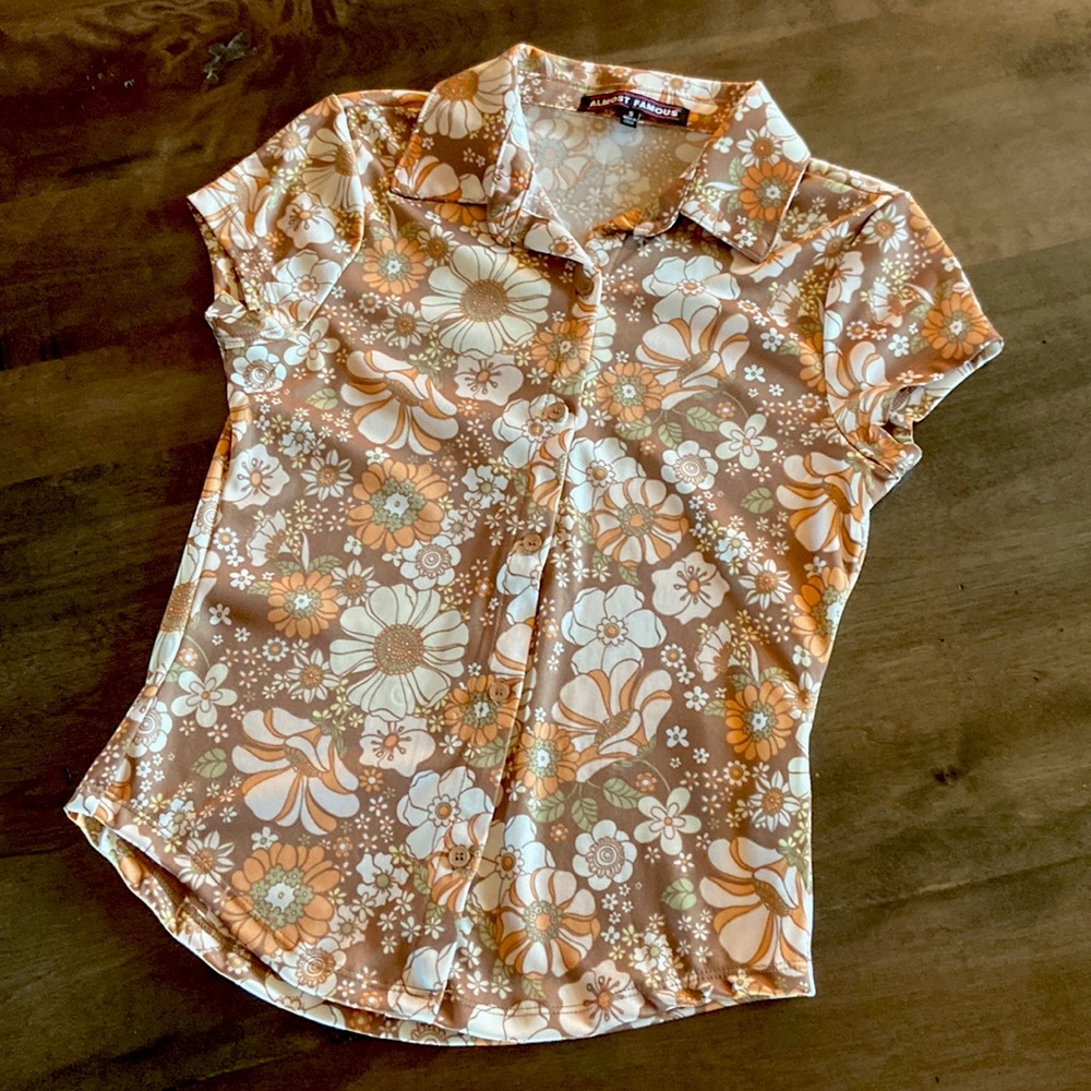 Girls retro polyester button down shirt